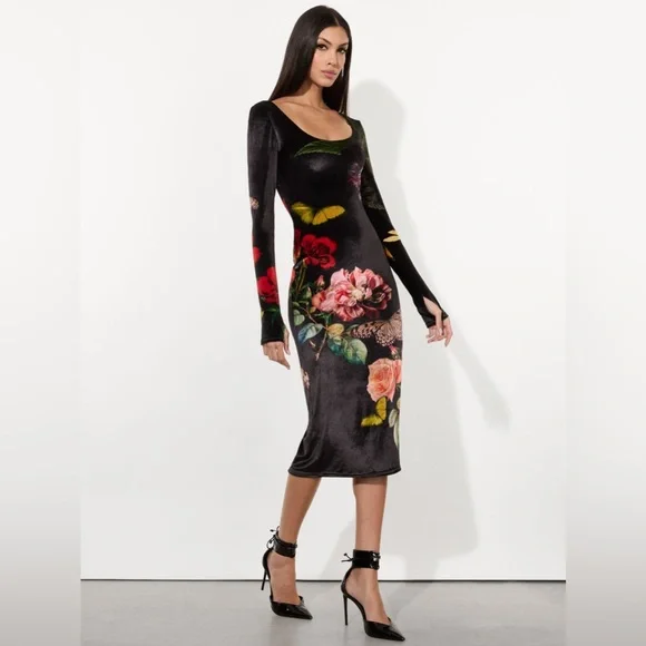 ALICE + OLIVIA DELORA VELVET MIDI DRESS, Size 2, $395 - Picture 6 of 10